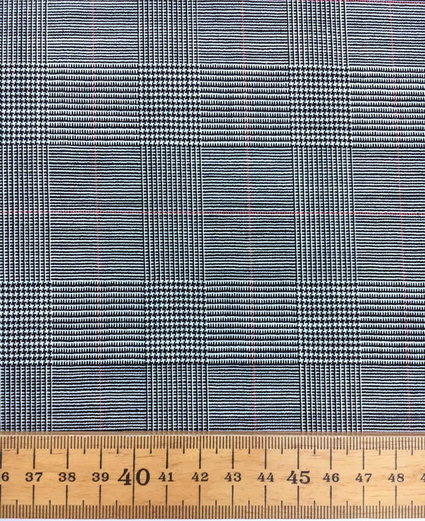 Wool suiting fabric grey plaid prince of Wales check houndstooth stretch material - buklefabrics