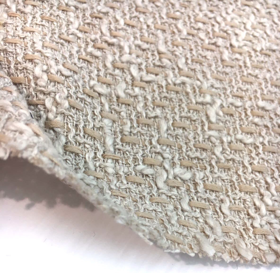 Boucle tweed fabric 100% cotton beige textured jacket material by 1.6 Yard - buklefabrics