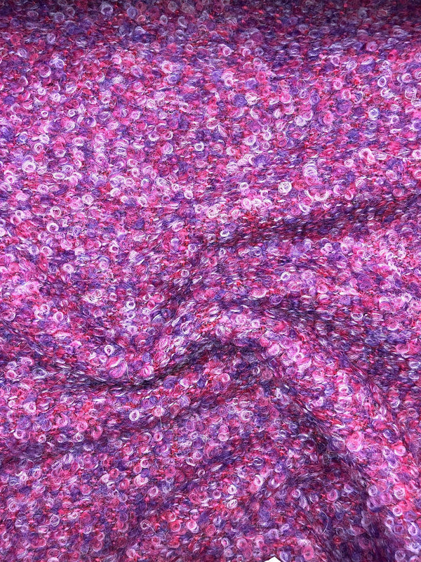 Boucle Tweed Fabric Textured Purple Lilac Soft 100% Wool - buklefabrics