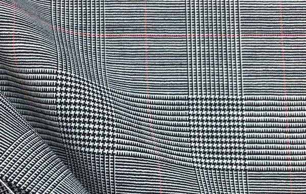 Wool suiting fabric grey plaid prince of Wales check houndstooth stretch material - buklefabrics