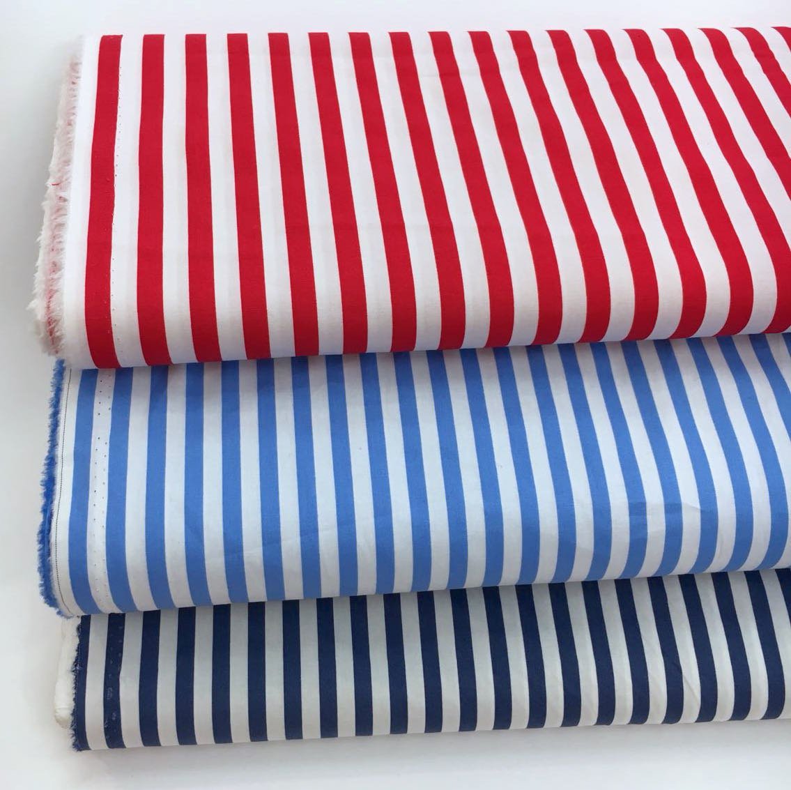 Blue and White Nautical Stripe COTTON Fabric Spandex Lycra Stretch - buklefabrics