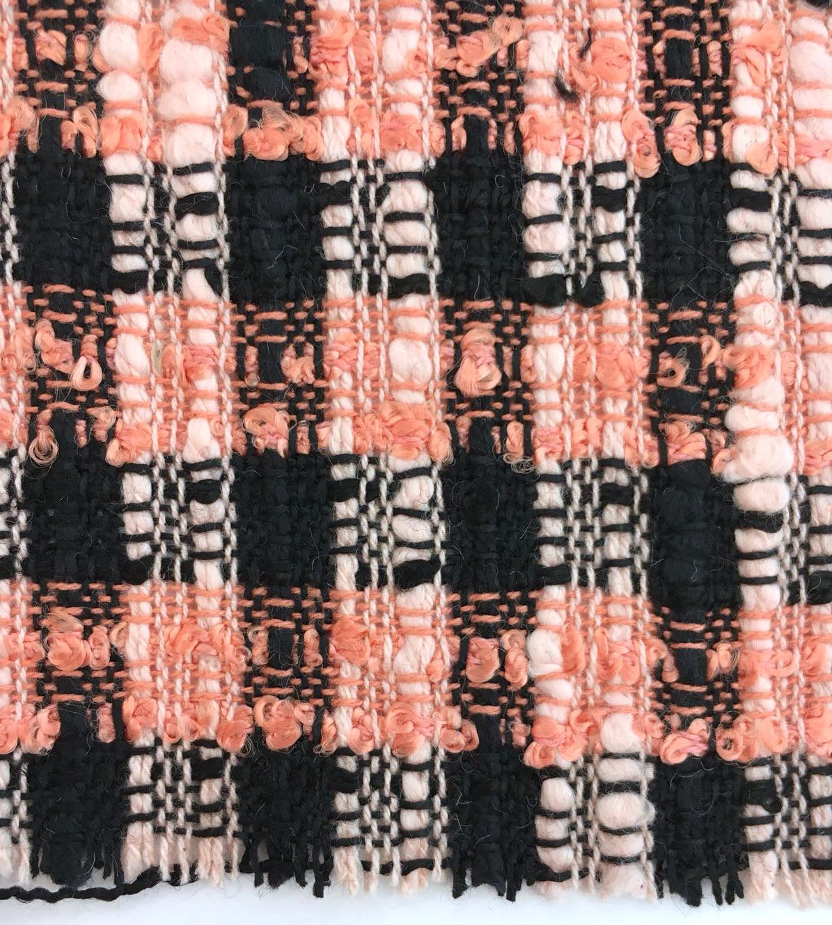 BOUCLE Tweed Fabric Orange Black Fancy Check 1.6 Yard - buklefabrics