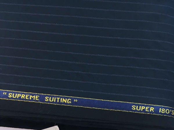 Fine 100% WOOL Fabric Striped Dark Navy Super 180s Suiting Material - buklefabrics