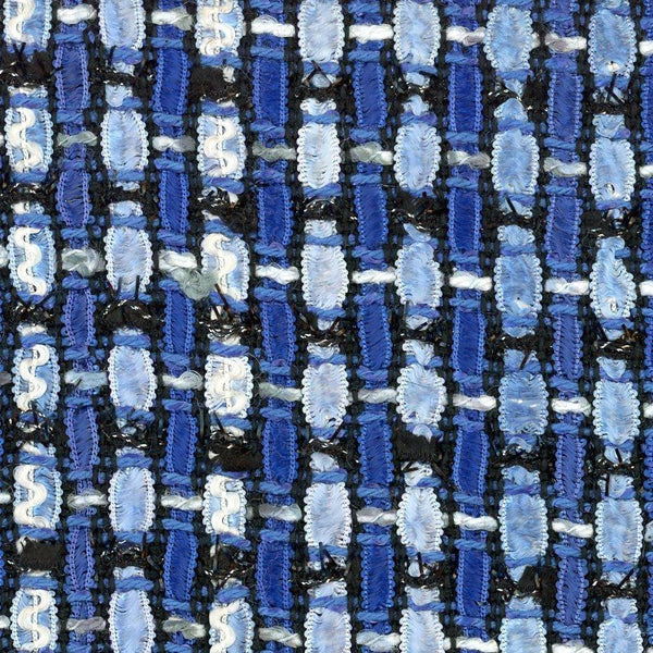 Boucle Tweed jacket fabric blue and white stripe 1.6 yard - buklefabrics