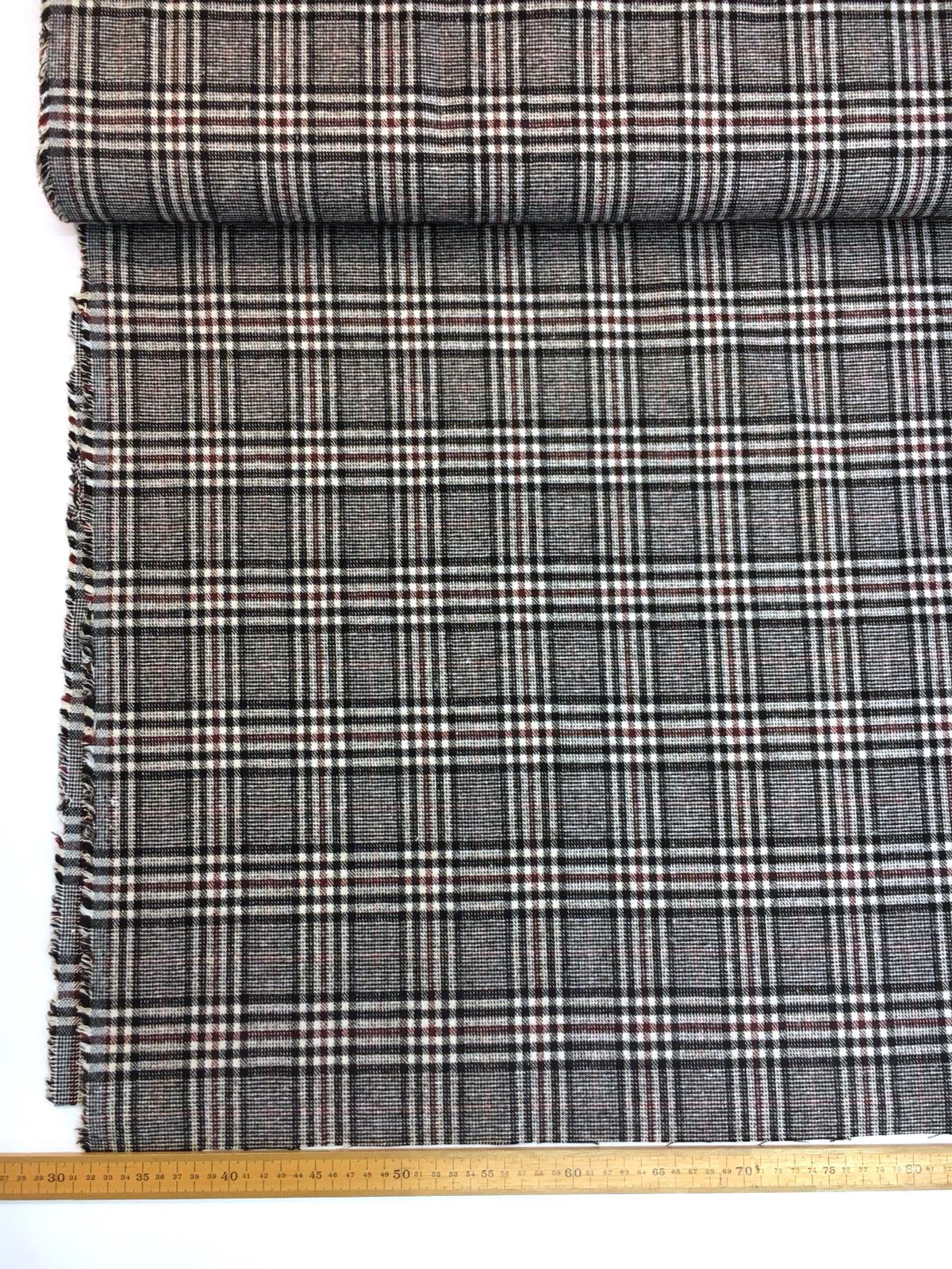 Plaid Check WOOL Fabric Prince of Wales Pattern Houndstooth TWEED - buklefabrics