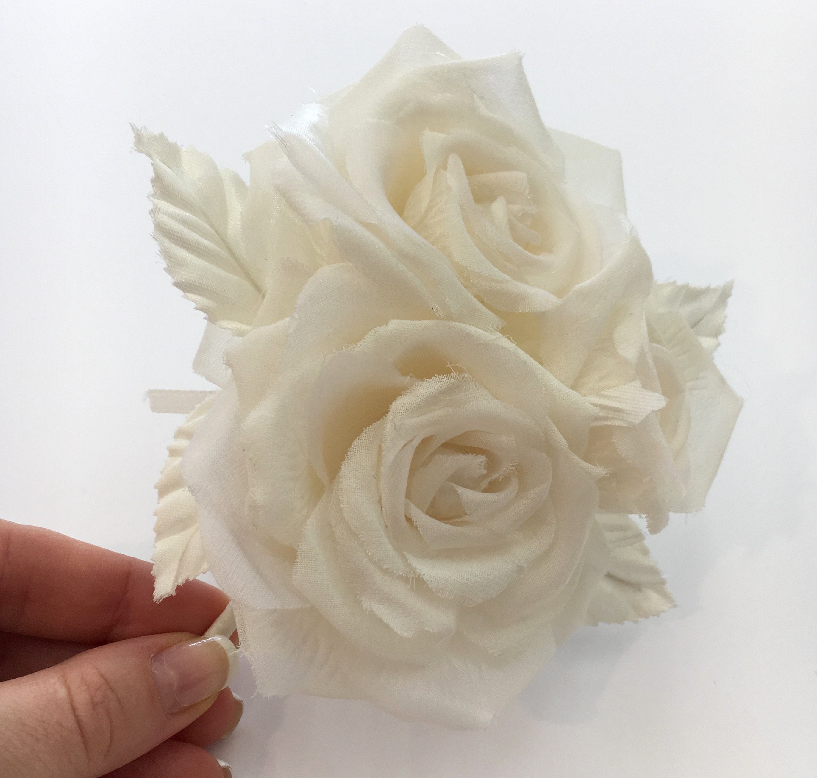 SILK Hair flower white bridal wedding dress accessory millinery brooch - buklefabrics