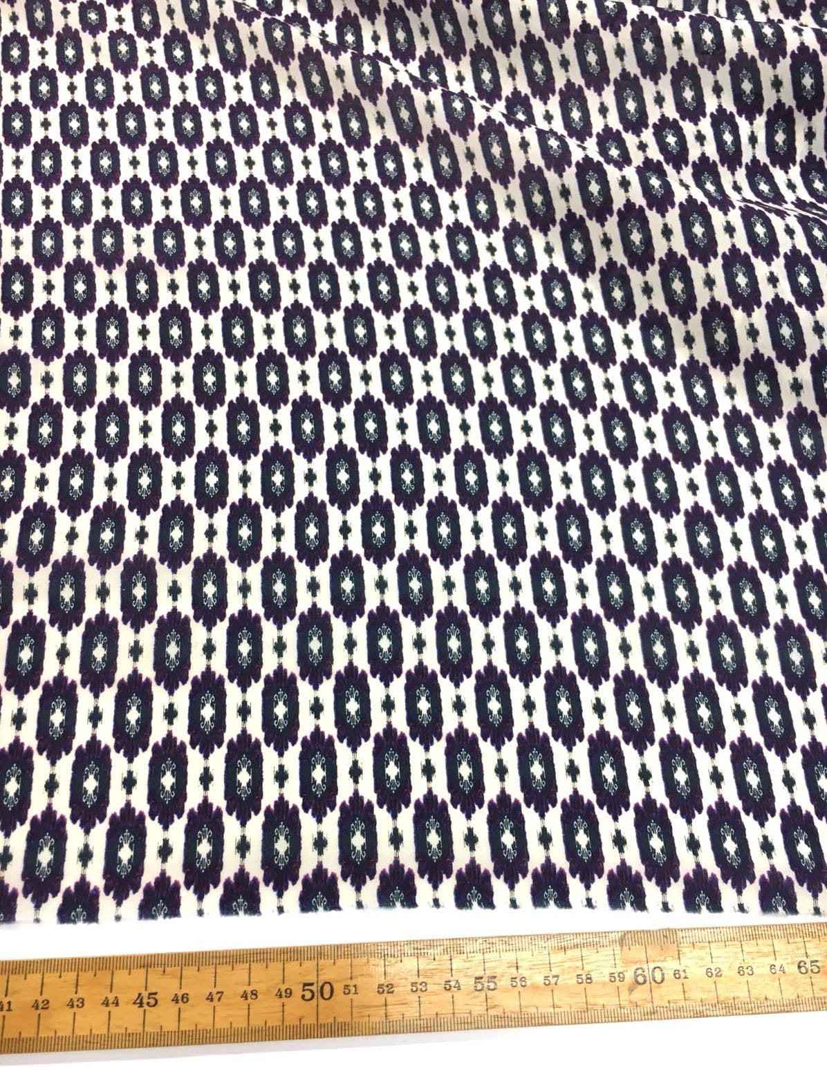 SILK Fabric Geometric Ikat Printed White Blue Designer Dress Fabric - buklefabrics