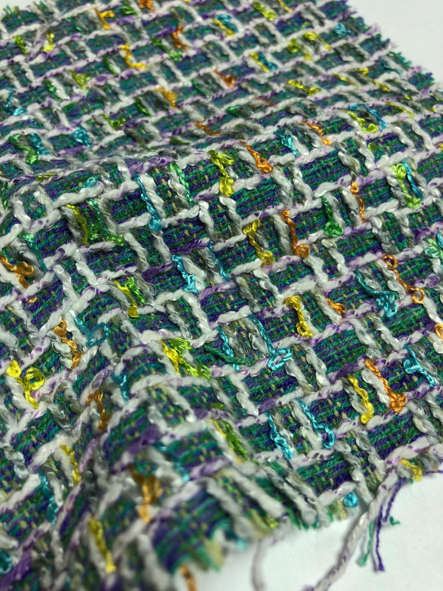 Boucle Fabric Green White Multicolor Tweed 1.6 yd - buklefabrics