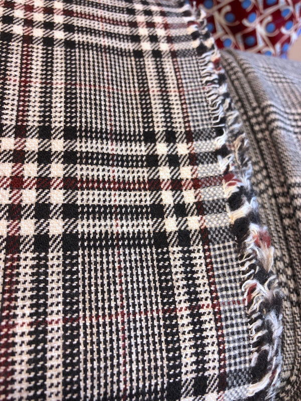 Tartan Plaid Check WOOL Fabric Brown Beige Suiting Material - buklefabrics