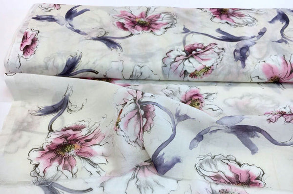 Floral COTTON VOILE fabric by UNGARO white lightweight batiste - buklefabrics