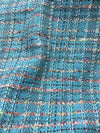 BOUCLE tweed fabric blue plaid check textured cotton viscose material - buklefabrics