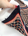 SILK Fabric navy blue red gold printed geometric diamond pattern for dress - buklefabrics