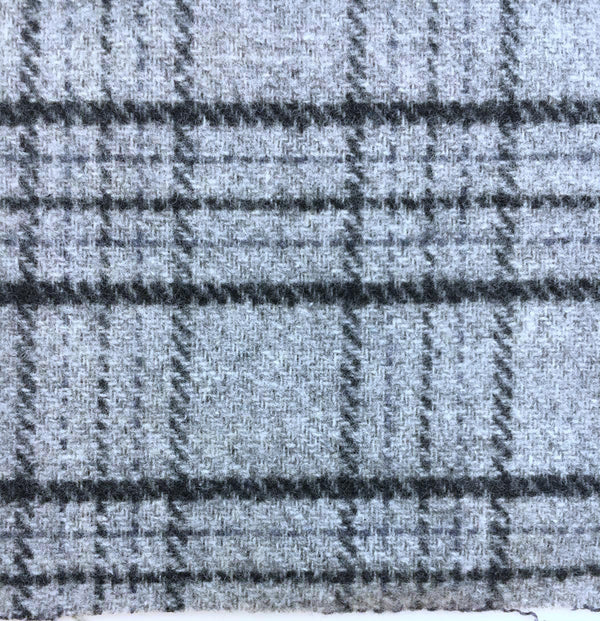 Wool Fabric for Winter Coat Grey Tartan Plaid Check Double Sided STRETCH - buklefabrics