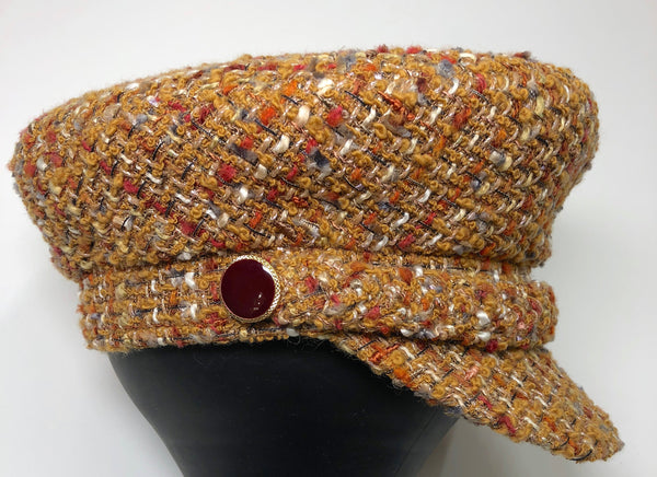 Womens Baker Boy Hat Newsboy Cap 100% WOOL Brown Boucle - buklefabrics