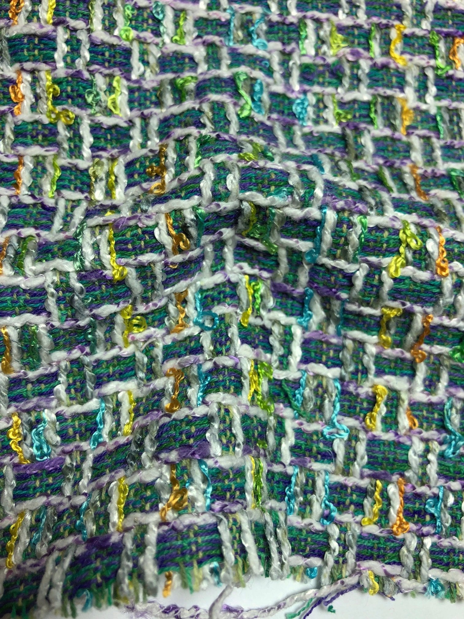 Boucle Fabric Green White Multicolor Tweed 1.6 yd - buklefabrics