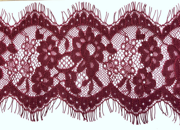 Burgundy Lace Trim French Chantilly Cord Dress Trimming - buklefabrics