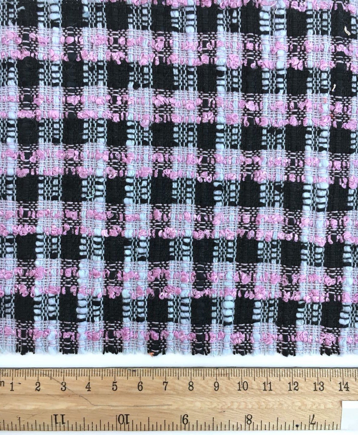 BOUCLE Tweed Fabric Blue Purple Check Textured Cotton 1.6 Yard - buklefabrics