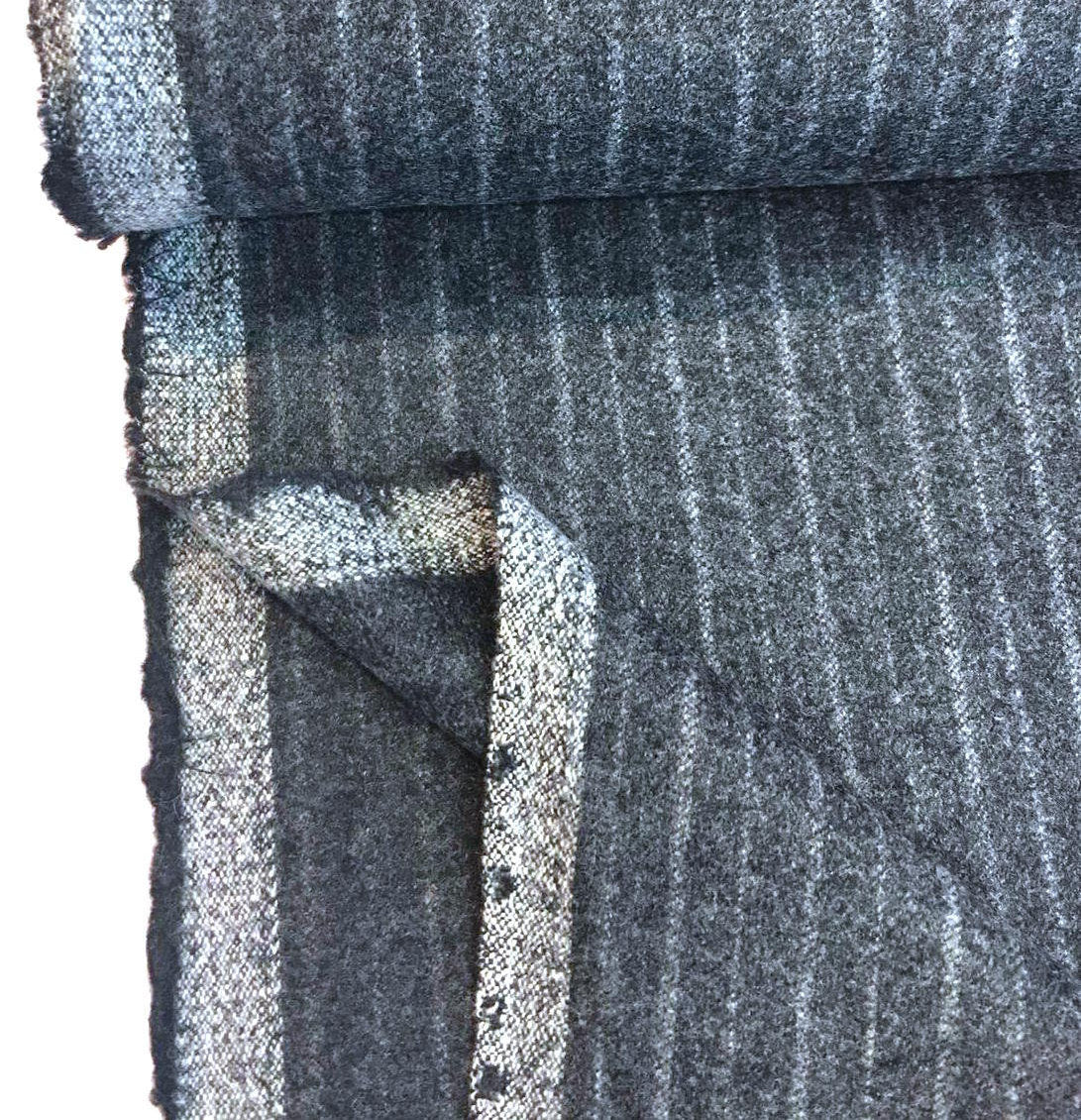 Wool Flannel Fabric Grey Stripe Suit Material - buklefabrics