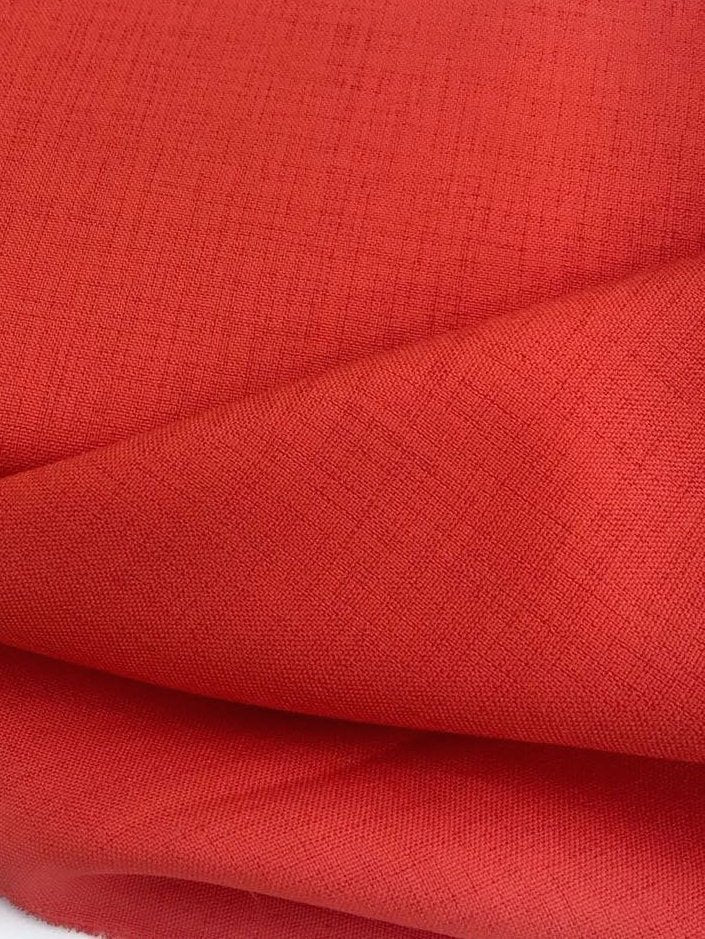 Natural 100% LINEN Fabric Bright Red Flax Material - buklefabrics