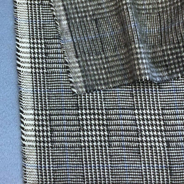 Winter Coat Wool Fabric STRETCH Plaid Check Prince of Wales Houndstooth - buklefabrics