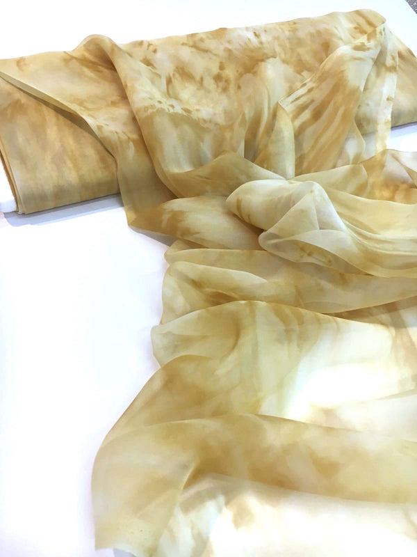 Lightweight Chiffon SILK fabric gold yellow tie dye voile - buklefabrics