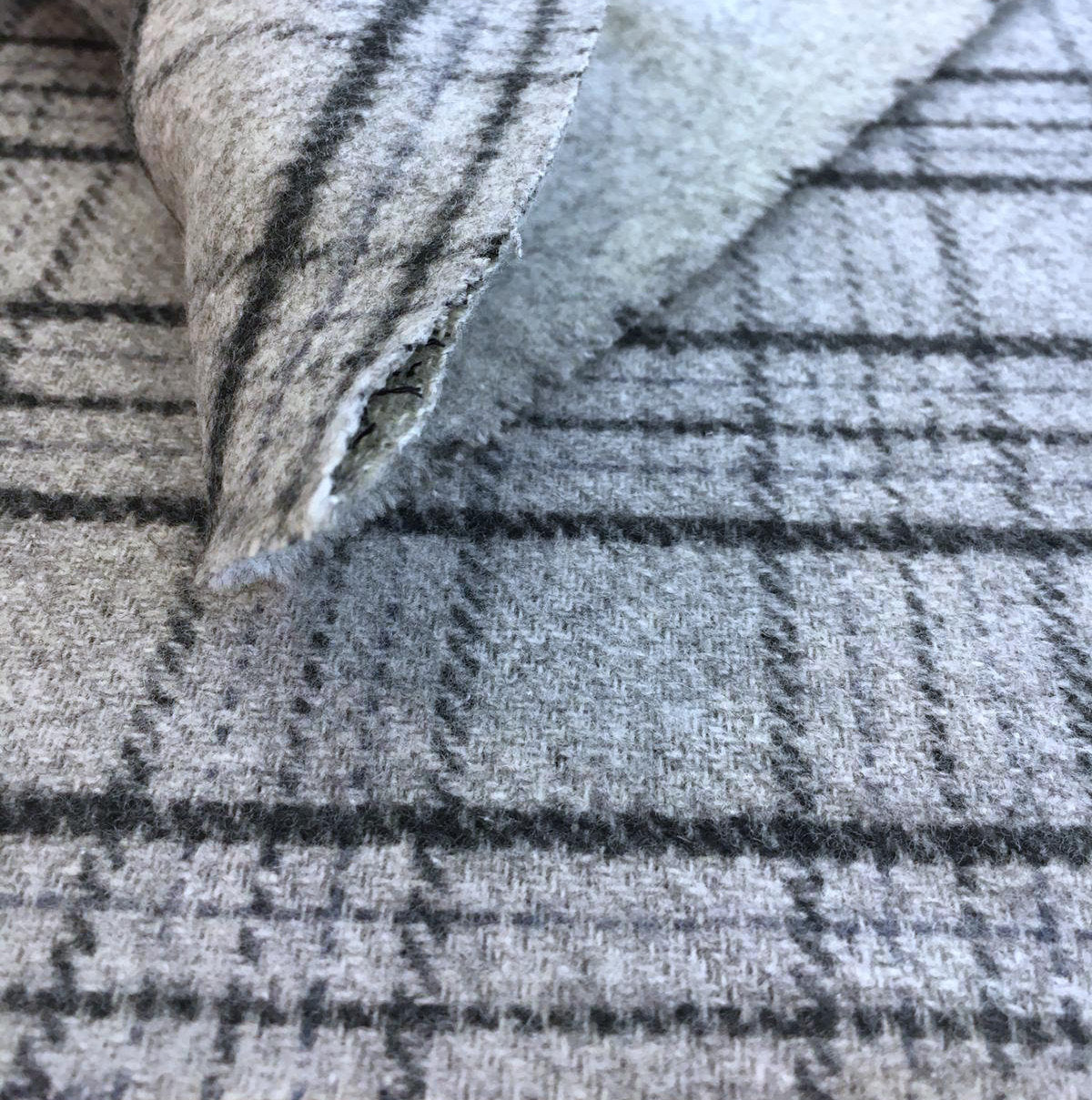 Wool Fabric for Winter Coat Grey Tartan Plaid Check Double Sided STRETCH - buklefabrics