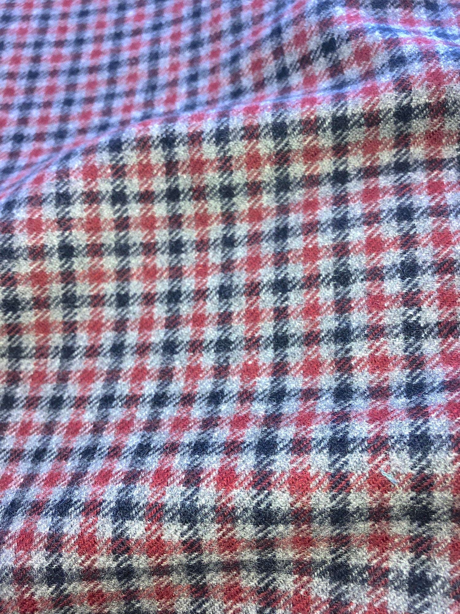 100% WOOL Coat Fabric Blue Grey Red, Gingham Check, Plaid, Soft Italian Material, by 1/2 yard - buklefabrics