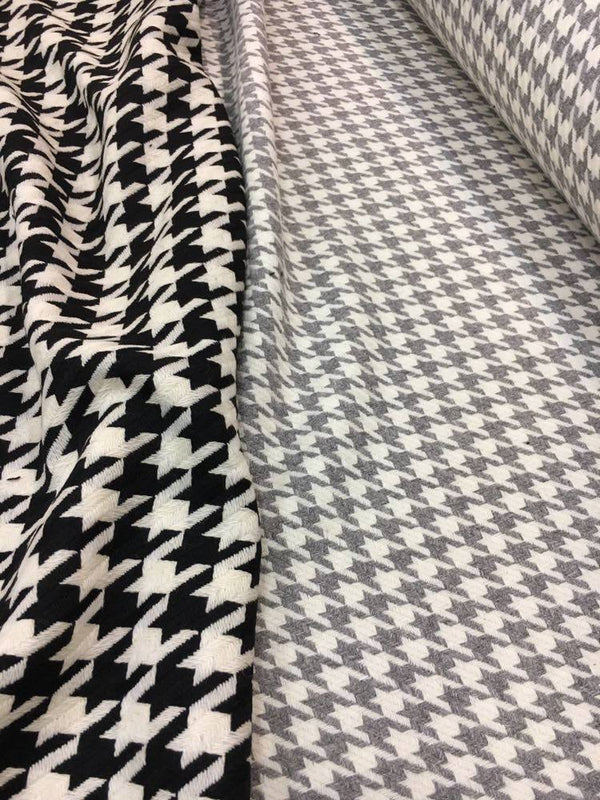 WOOL fabric Boucle Tweed black and white houndstooth coat material - buklefabrics