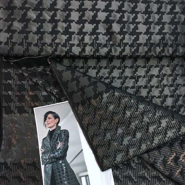 Black Jacquard Fabric for Raincoat Trench Coat by Ungaro houndstooth pattern - buklefabrics