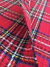 Tartan Plaid Check WOOL Fabric Red White Multicolor Textured 1.4 Yard - buklefabrics