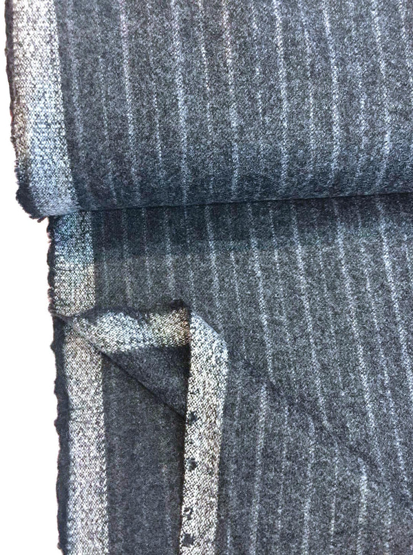 Wool Flannel Fabric Grey Stripe Suit Material - buklefabrics