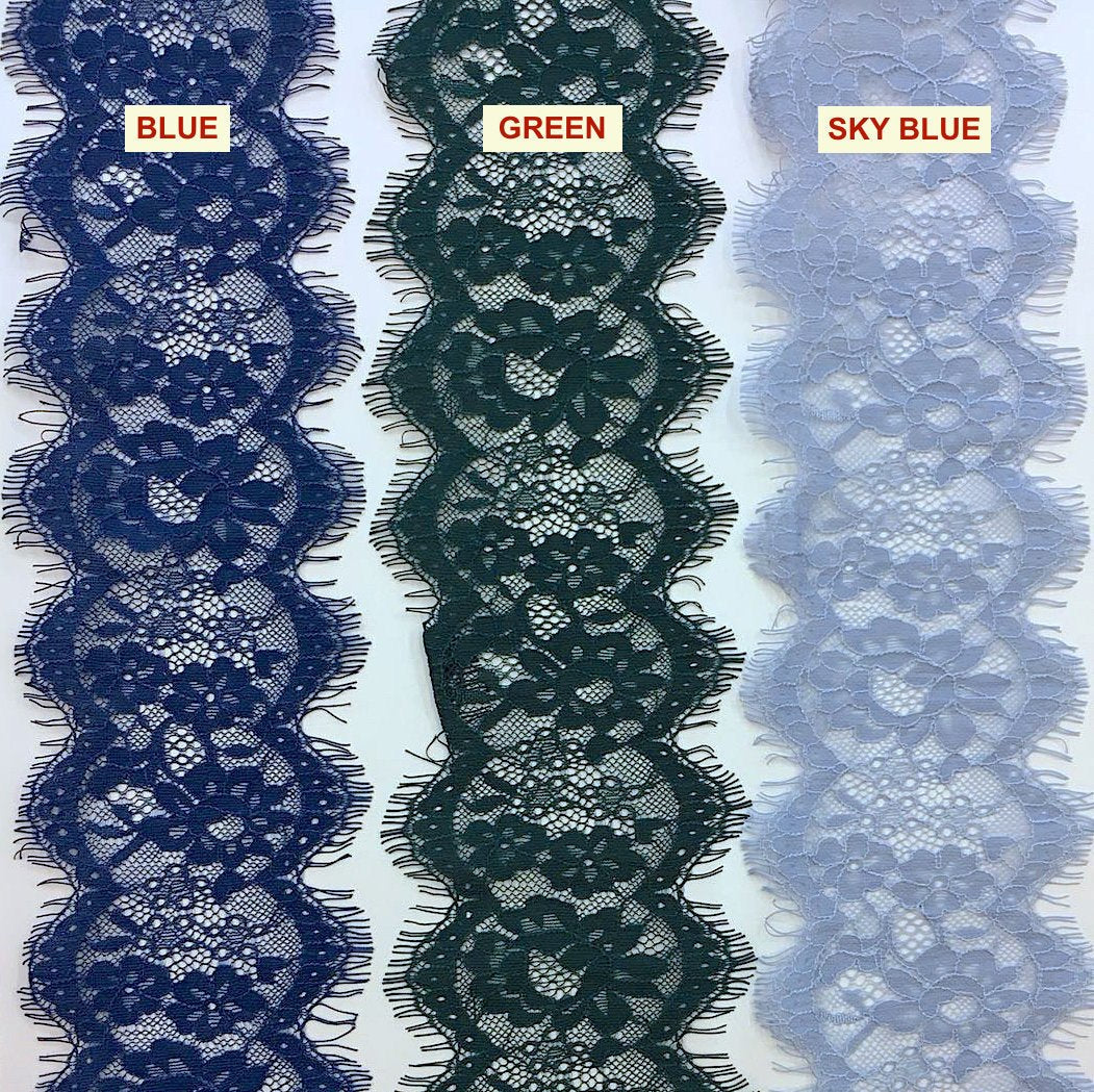 Eyelash Chantilly french lace trim SKY BLUE cord dress trimming - buklefabrics