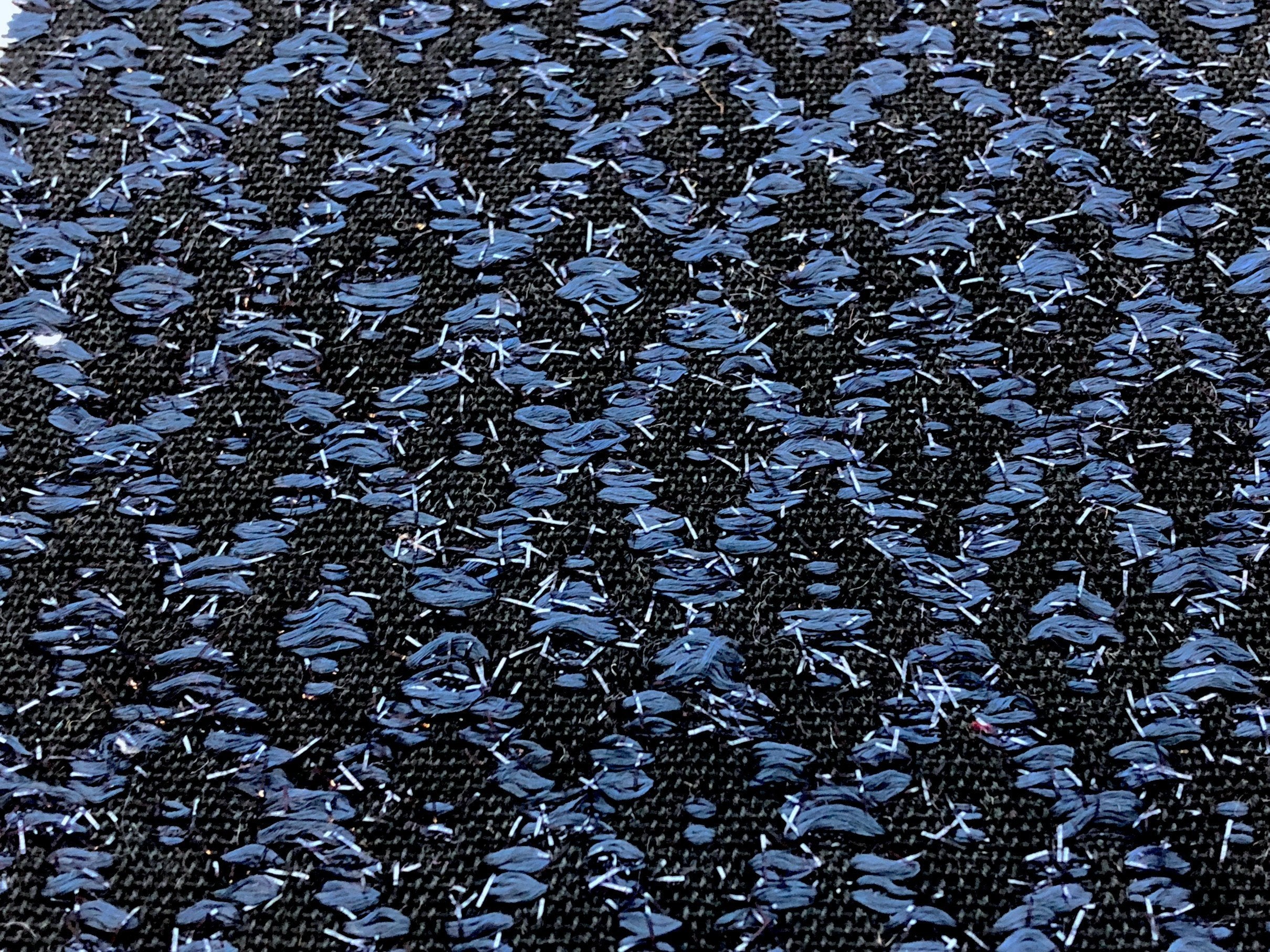 Boucle Tweed Fabric Black & Dark Blue Lurex diamond pattern 1.6 yd - buklefabrics