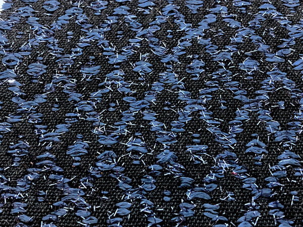 Boucle Tweed Fabric Black & Dark Blue Lurex diamond pattern 1.6 yd - buklefabrics