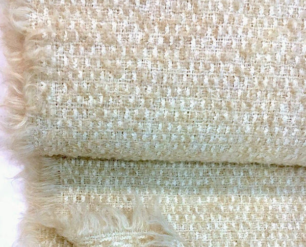 Boucle Tweed Fabric, Textured, Wool Mohair, Ivory Material, by the 1 1/2 yard - buklefabrics