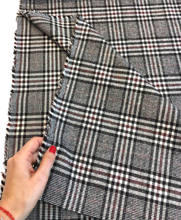 Plaid Check WOOL Fabric Prince of Wales Pattern Houndstooth TWEED - buklefabrics