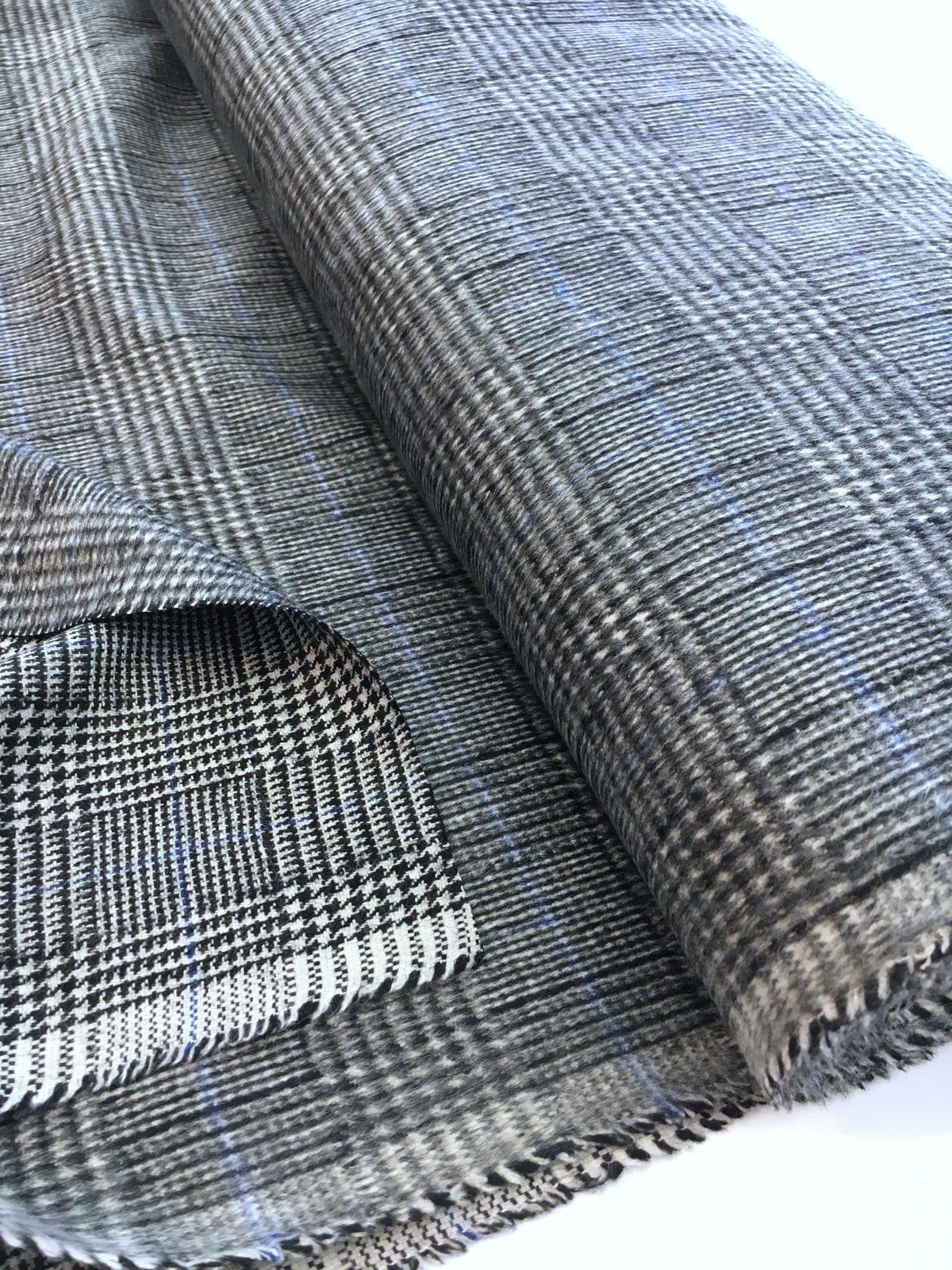 Winter Coat Wool Fabric STRETCH Plaid Check Prince of Wales Houndstooth - buklefabrics