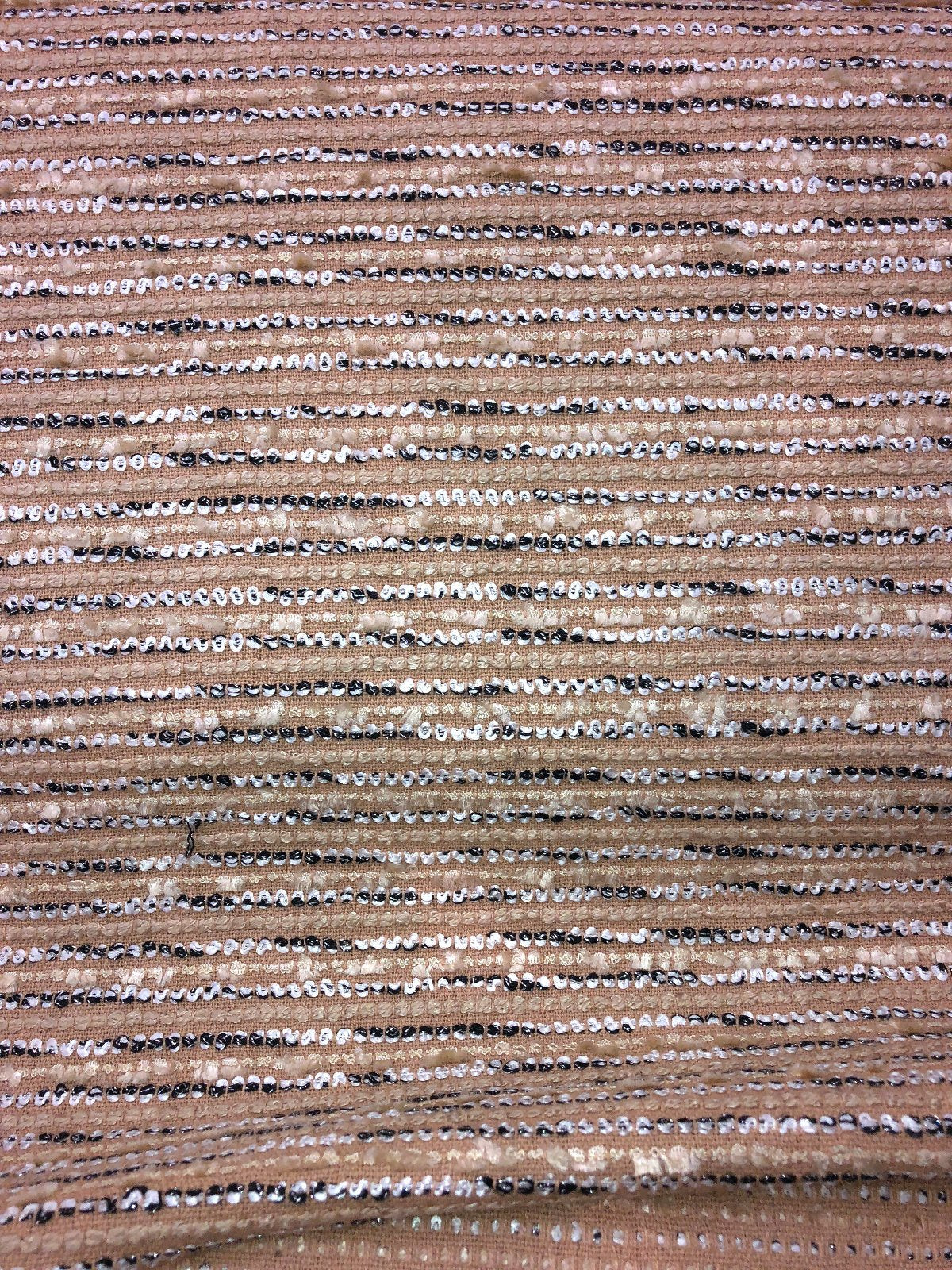 Beige Boucle Tweed Fabric with Black and White Stripe Accents - buklefabrics